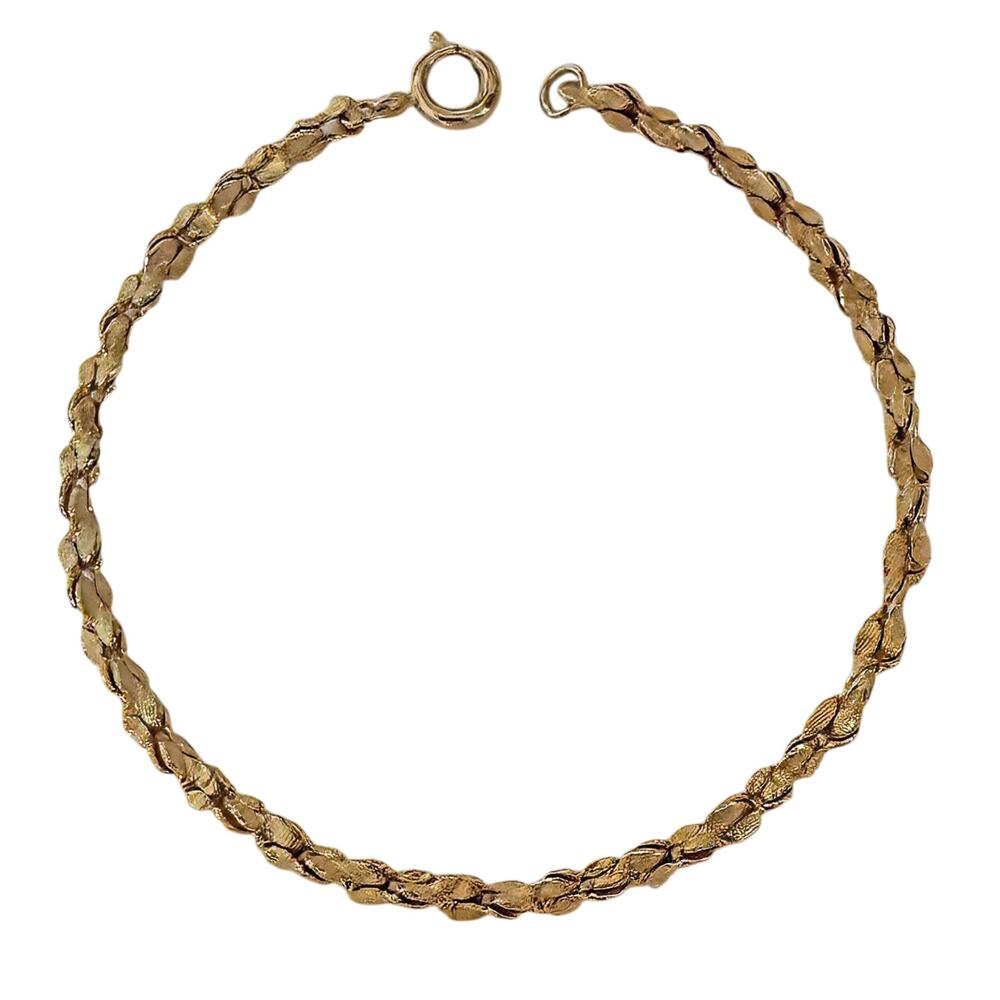 Vintage Gold Tone Textured Braided Wheat Chain Bracelet Spring Ring